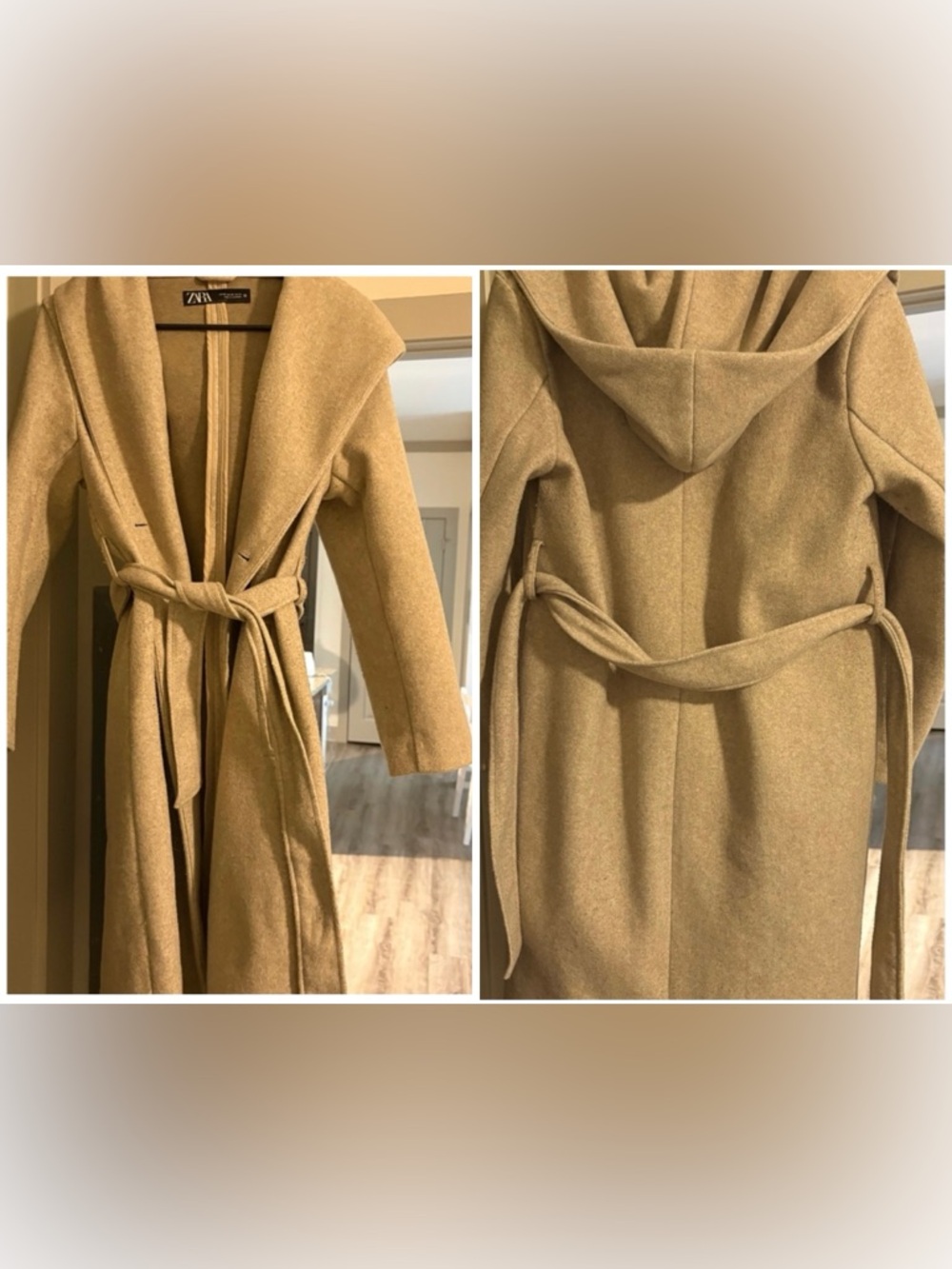 Zara Beige Hooded Wrap Coat